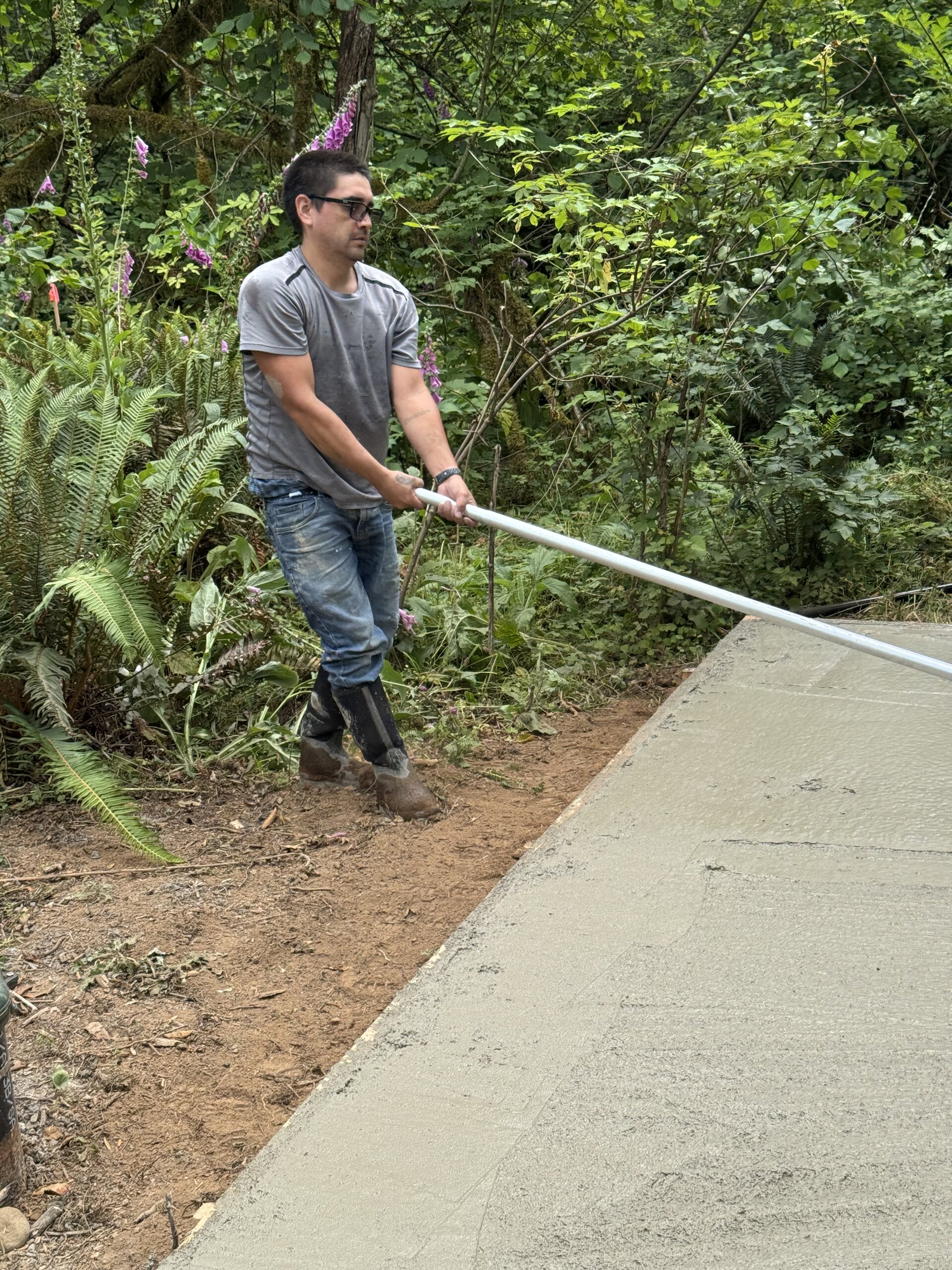 Working on concrete pad