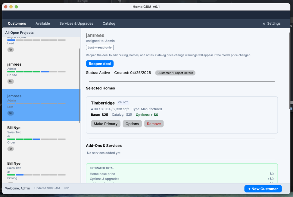 Cross-platform desktop CRM with SQL database